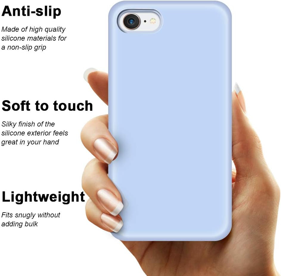 Iphone SE Case 2022/2020, Iphone 8 Case, Iphone 7 Case, Non-Slip Liquid Silicone Gel Rubber Bumper Phone Case Soft Microfiber Lining Hard Shockproof Protective Cases Cover 4.7", Light Blue